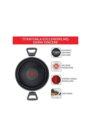 Tefal Titanium 3X Force 24 CM Kapaklı Kısa Tencere
