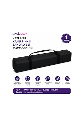 Katlanır Kamp Sandalyesi Taşıma Çantası Fermuarlı Saplı Kamp Piknik Plaj Sandalye Kılıfı 1 Adet Siyah