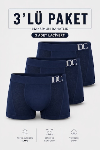 Elilom Erkek Boxer 3'lü Paket Daily Comfort Dikişsiz Nefes Alır Pamuklu Lacivert Set 3p Lacivert