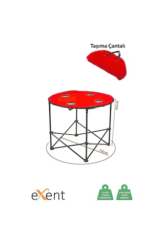 Yuvarlak Katlanır Kamp Masası, Taşıma Çantalı Kamp Masası, Piknik Masası-kırmızı-71x71x60 Siyah