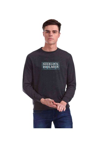 Sherlock Holmes 2 Baskılı Füme Antrasit Erkek Örme Sweatshirt