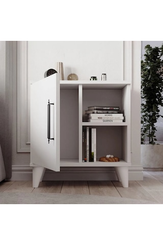 Reyo Home Enda Kommen Tek Kapaklı 2 Açık Bölmeli Komodin Beyaz