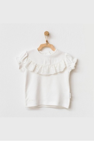 Andywawa Kız Bebek Önden Fırfırlı Detaylı Beyaz Tshirt Ac21753