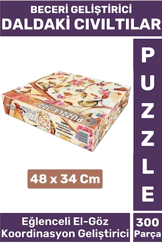 Premium Eğlenceli El Göz Koordinasyon Beceri Geliştirici Çocuk 300 Parça Puzzle Daldaki Cıvıltılar