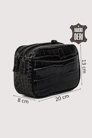 Hakiki Deri Kadın Çapraz Omuz Çantası Siyah Kroko Smr8975 Siyah Kroko