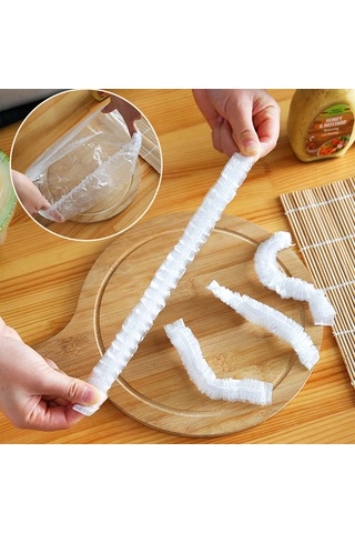 Youmex 300 Adet Yeniden Kullanılabilir Yenilebilir Pe Mutfak Yemek Muhafaza Örtüsü - Genişletilebilir 42cm Şeffaf