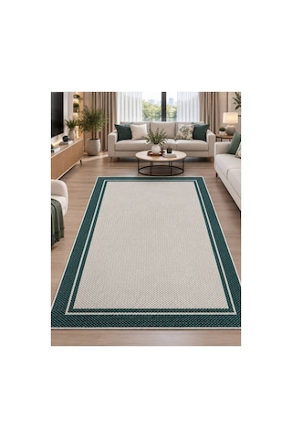 Çift Bordürlü Lüks Orijinal Sisal Dokuma Halısı Salon Halısı Mutfak Halısı Koridor Makine Halısı Yeşil-krem 926846847 Yeşil-krem