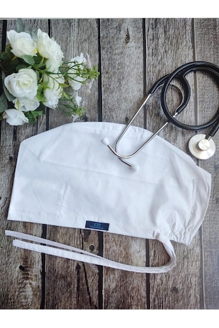 Tesettür Beyaz Tek Renk Cerrahi Bone Doktor Hemşire Sağlıkçı Bonesi Geniş Kesim