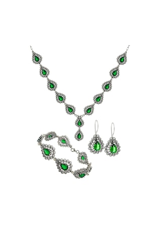 Miras Serisi Gümüş Zirkon Taşlı Telkari Gerdanlık Takı Seti Gümüş
