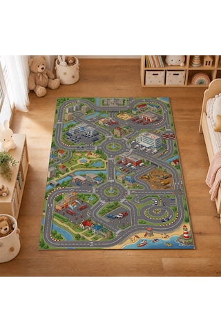 Kartela Halı Eğlence Şehri Kaymaz Taban Çocuk Oyun Halısı - 200 x 300 CM