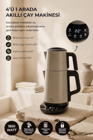 Kitchen Life MCH0012974 Demzade 4'in 1 Dijital 5 Fonksiyonlu Çelik Elektrikli Çay Makinesi