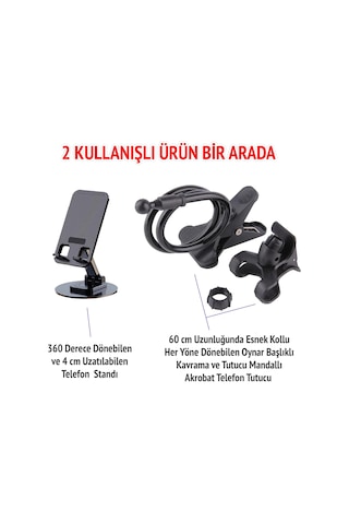 Upway Katlanabilir Masaüstü Telefon Standı Ve Esnek Kollu Mandallı Akrobat Telefon Tutucu