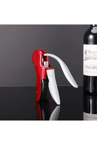 Atay Garagetirbuşon Profesyonel Dökme Demir Şarap Ve Şampanya Mantar Açacağı Güvenli Tutuşlu Gri - Kırmızı