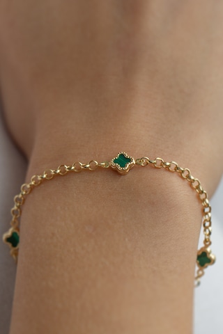 Çiğdem Gürel Kuyumculuk 3'lü Yeşil Yonca Altın Bileklik Şans Sembolü Zarif Tasarım Altın