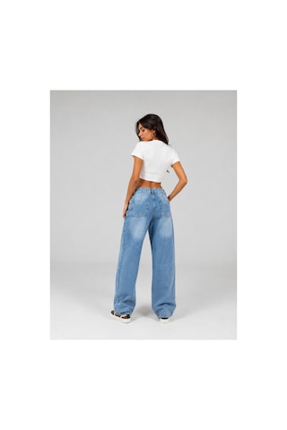 Bluemarlin Buz Kar Ön Yan Parçalı Diz İşlemli Baggy Jeans Mavi