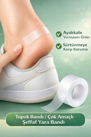 Şeffaf Ayak Vurması Bandı 5 Cm X 5 M Esnek Cilt Dostu Flaster
