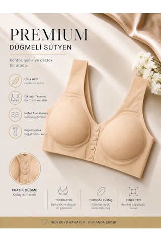 Qulat Önü Açılır Kapanır Düğmeli Sütyen Toparlayıcı, Dikişsiz, Rahat Kullanım Ten