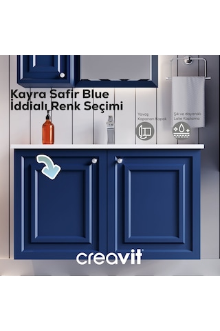 Creavit Kayra Mat Safir Blue Lavabo Dolabı Kapaklı 100cm Mat Beyaz