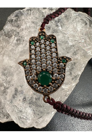 Hz. Fatma'nın Eli Modeli Yeşim Zirkon Ayarlanır Gümüş Bileklik