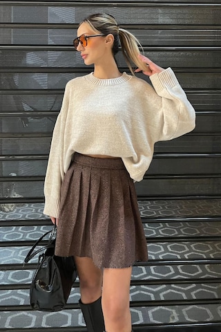 Bej Bisiklet Yaka Oversize Triko Kazak Mg1972 Bej