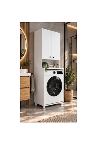 Wood Çamaşır Makine Dolabı Çok Amaçlı Dolap Banyo Kiler Beyaz - 904374634 Beyaz