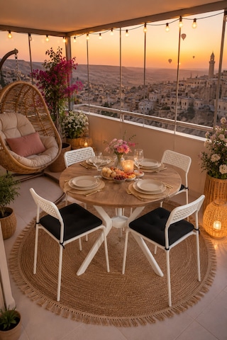Çam 4 Kişilik Minderli Balkon Takımı, Balkon Masası, Balkon Sandalyesi, Yuvarlak Masa, Yemek Masası, Mutfak Masa Sandalye Takımı, 4 Sandalye 1 Masa Çam/beyaz-beyaz