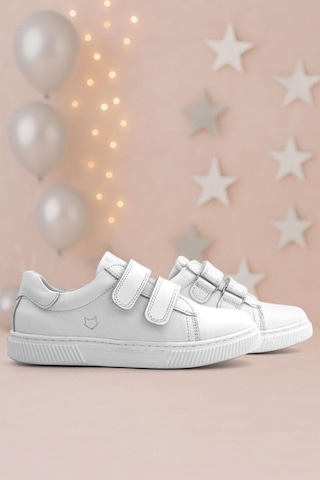 Hakiki Deri Beyaz Cırt Cırtlı Kız Çocuk Sneakers Ayakkabı Beyaz