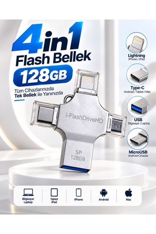 Çoklu Cihaz Uyumlu 128gb 4in1 Usb Flash Bellek Lightning Type-c Usb-a Microusb Tkndy-bsva4969