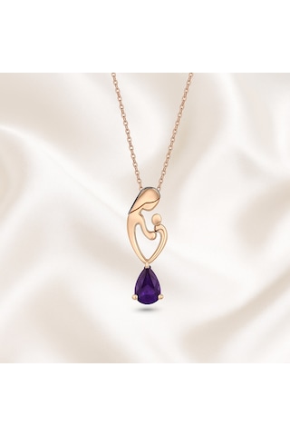 Ariş Ametist Altın Anne Çocuk Kolyesi