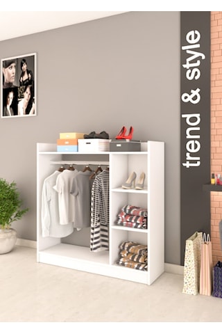 Pratik 3 Raflı Elbise Dolabı - Beyaz