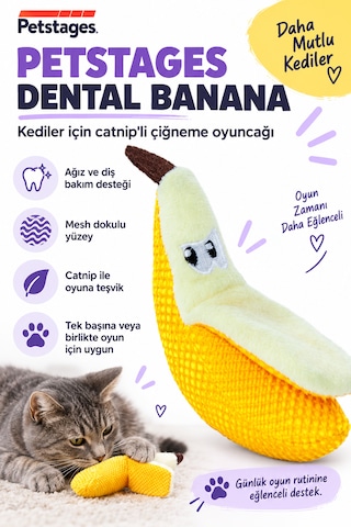Petstages Dental Banana Kedi Nanesi İçeren Diş Temizleyici Muz Oyuncak