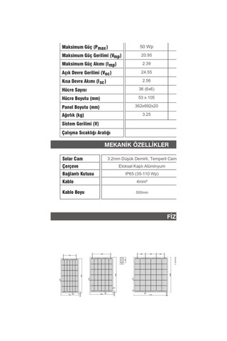50 Watt Monokristal Güneş Paneli-solar Panel