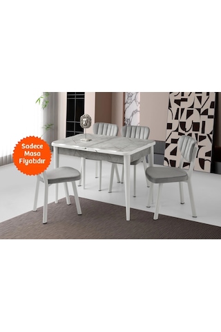 Lagina Ortadan Açılır Büyüyen Yemek Masası Mermer Desenli 80x130cm Gri