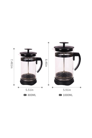 Teltree 4 Dakikada Mükemmel Kahve - 1000ml Cam Fransız Presi & Çay Demleme Makinesi Renkli