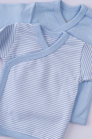 2'li Pamuk Uzun Kollu Yandan Kapama Bebek İç Dış Zıbın Mavi Mavi