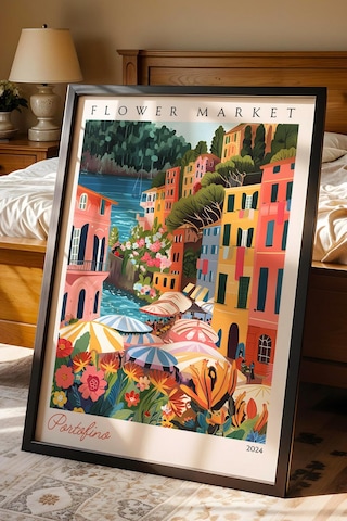 Portofino İtalya Çerçeveli Tablo Seyahat Severlere Salon Ve Ofis İçin Estetik Duvar Dekoru Travel Flower Market