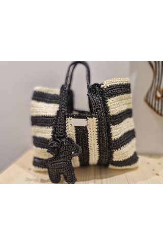 Buva Zebra Rafya Omuz Çantası Siyah - Beyaz