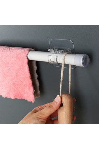 Tenfowee Ev İçi Pencere Perde Demiri Tutucu, Deliksiz Yapıştırmalı, Şeffaf 6x6, Dayanıklı Malzeme, 2 Adet Set