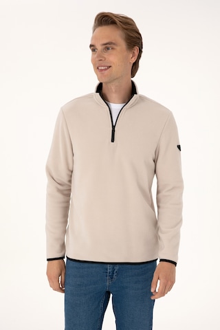 U.S. Polo Assn. Erkek Regular Fit Taş Polar Yarım Fermuarlı Basic Sweatshirt 50313777-VR049
