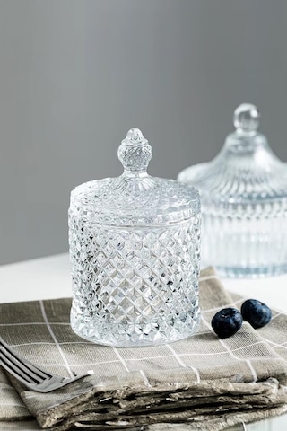 Kristal Desenli Cam Şekerlik 550 Ml Şeffaf