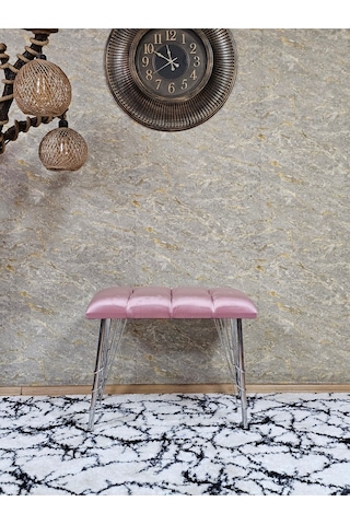 Zafir Metal Krom Tel Ayaklı 60 Cm Puf Bench - Puf - Bench - Oturak - Mutfak Oturağı - Antre Oturağı Pembe