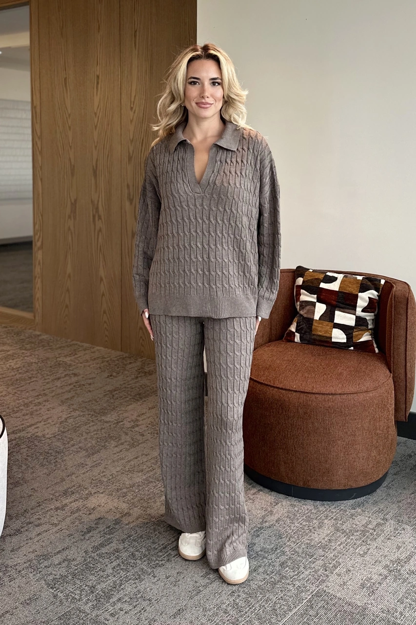 Laluvia Kahverengi Örgü Triko Takım - 98074 Kahverengi