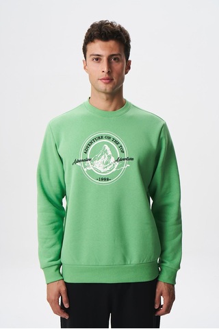 AR-MA Arma Baskılı Yazılı Regular Fit Şardonlu Erkek Bisiklet Yaka Sweatshirt K28124602901 Yeşil