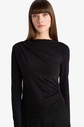 Defacto Slim Fit Dar Kesim Kayık Yaka Uzun Kollu Bluz D5300ax25aubk81 Siyah