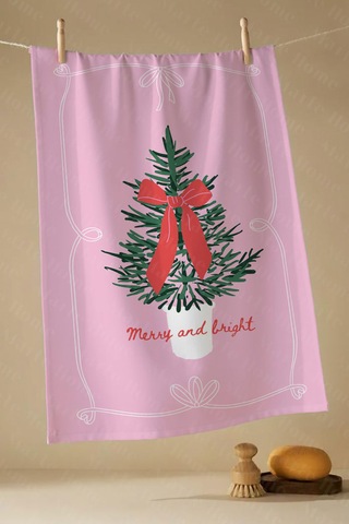 Yılbaşı & Christmas Desenli Tek Taraf Baskılı 3'lü Mutfak Havlusu Kurulama Bezi Seti 60x40 Cm Kırmızı - Yeşil - Pembe