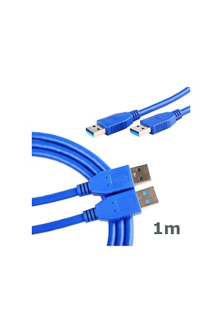 Wozlo USB 3.0 Erkek Erkek Kablo Mavi İki Ucu Erkek Usb 3.0 Data Bağlantı Kablosu 1 M