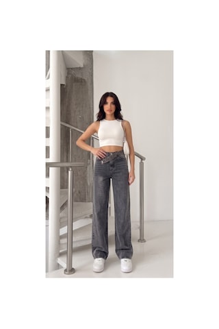 Kene Jeans Kemer Taş Detaylı Kar Siyah İşlemli Straight Jean Siyah
