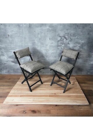 Modern Style Home Bahçe - Balkon, Iç Ve Dış Mekan Katlanır Metal Sandalye 4 Adet Açık Gri
