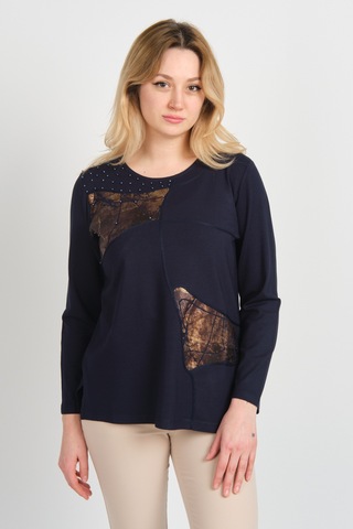 Detay Triko Kadın Boncuk İşlemeli Parlak Desenli Uzun Kol Anne Bluz 5744 Lacivert Lacivert
