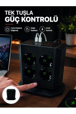 Akım Korumalı 8'li Dikey Priz 4 Usb 2 Type-c Hızlı Şarj Destekli Çoklu Priz - Lisinya Diğer